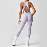 Open Back Racerback Yoga Jumpsuit Women Seamless Butt Lifting High Elastic Gym Workout One Piece Bodysuit