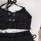 DEKA Retro Women Bikini Denim Suits Summer Halter Camis+ Mini Pant Lingerie Fashion Vacation Swimsuits Sexy Bra&Briefs Sets