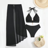 3 Pieces Floral Printed Push Up Bikinis 2026 Women Halter Swimwear Female Sexy Swimsuit & Beach Dress Bathing Swimming Swim Suit