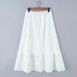 White Cotton Summer Skirt Women Embroidery A-line Long Skirt Spring Lace Up Beach Bobho Skirt Bottoms High Quality Faldas Mujer