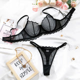 Toucheart Sexy Lingerie Suit for Women Lace Mesh Ultra-thin Underwear Comfortable Bra Set with Steel Rings Hollow Out Underwear