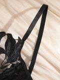 Black French-style Floral Embroidery Lace Lingerie, Sexy and Soft Steel-bra-cupped Supportive Bra,Valentine's Day Party ZA82403