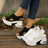 Air Mesh Microfiber  Wedge Pumps Platform New Fashion Summer Peep  Women Sandal  White Black