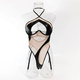 DEKA-See Through Mesh Bodysuit for Women, Matching Halter, Lace Up Bathing Suit, Push Up Swimsuit, Beach Swimwear