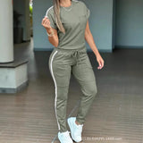Women's suit sports casual two-piece short-sleeved suit plus size mom