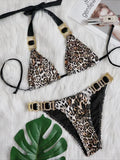 Sexy Leopard Crystal Diamond Bikini 2025 Women Swimsuit Female Halter Swimwear Two Pieces Bikini set Brazilian Bathing Suit Swim
