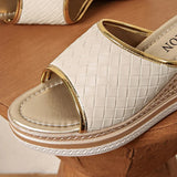Summer Peep Toe Chunky Platform Sandals Women Plus Size 43 Pu Leather Wedge Slippers Woman Fashion High Heels Sandles Female
