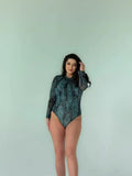2025 New Long Sleeve Vintage Print One Piece Swimwear Zipper Conservatism Women Bathing Suit With Long Pants Surfing Swim Suit