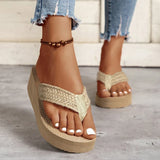 Straw Rope Weave Wedge Flip Flops Women Lightweight Thick Bottom Beach Slippers Woman 2025 Summer Clip Toe Platform Sandals