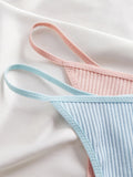 10PCS Women's Ribbed Cotton Thong Panties Low Waist Solid Color G-String Soft Breathable Underwear in Multi Colors