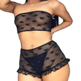 2 Piece Heart Printed Mesh Lingerie Set Sexy Transparent Lace Bra And Thong Set Seamless Lenceria Erotic Fancy Intimate