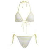 2026 New Womens Stripe Bikini Sets Halter Bra Tops with Tie-up Thong 2 Pcs Set Swimsuits Stylish Sexy Beach Pool Bathing Suit