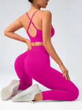 2 pcs/set Seamless Tight Pants Set Rose Red Tank Top Outfit Women's Clothing Breathable  Trousers  Athleisure Fitness Pants