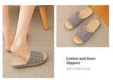 Breathable Linen Slippers For Women Men Summer House Shoes Striped Design Soft Sole Anti-Slip Couples Home Floor Cotton Slides