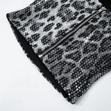Sexy Chic Leopard Printed Corset Tops Women's Fashion Skinny Zip-up Sequins Crop Tops Strapless Night Club Outfit Streetwear