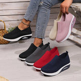 Breathable Knit Wedges Sneakers Woman Spring Autumn Slip On Platform Sport Sneakers Woman Plus Size Thick Sole Walking Shoes