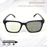 Progressive Multifocal Reading Glasses, Photochromic, Clear Vision, Square Frame, Lightweight Wear, Stylish Appearance, for Men and Women.