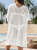 Mesh Crochet Long Beach Shirt Women Solid Cover Up Ladies Long Sleeve Hollow Out 2026 Sexy Beachwear Bathers Swim Bathing Suit