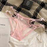 2026 Womens Briefs Sexy Love Mesh Transparent Low Waist Triangle Pants Thin Bow Knot Hollow Breathable Thongs Ruffled Panties