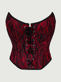 Corset Top Thin Without Lace Deep Red Body Shaping Chest Support Waist Tie Waist Tightening Corset Casaul Pure Desire Style Y43R