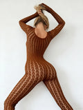 FDYOUI Sexy See-through Bodysuit Women's Long Sleeve Night Club Overalls Black Streetwear Lady Chic One Piece Party Jumpsuits