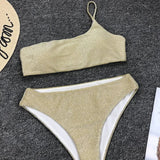 Sexy Shiny Sparkling One Shoulder Bikini Female Swimsuit Women Swimwear Two-pieces Bikini Set High Waist Bathing Suit Swim Lady