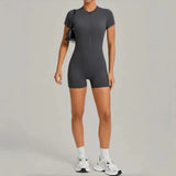 Women's Seamless Yoga Jumpsuits Sports Fitness Beauty Back Slim Fit Short-Sleeves One-Piece Workout Gym Training Bodysuits