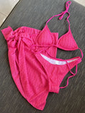3pcs Sarong Beach Cover Up Skirt Wrinkled Bikini Women Swimwear Female Swimsuit Three-pieces Bikini Set Bathing Suit Swim Lady