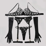 Toucheart Sexy Mesh Solid Color Lace See-through Interesting Hollow Out Underwear Garters Backless Steel Ring Patchwork Sexy Set