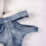Sexy Hollow Out Women Denim Shorts Hole Bandage Night Club Pole Dance Hot Jeans Lace-Up Shorts Charming Elegant Beautiful 45ZK
