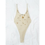 XS - L Scalloped Extreme String Mini Micro Thong One Piece Swimsuit Women Swimwear Female Padded Bather Bathing Suit Swim V7805