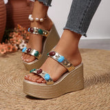 Fashion Gems Chunky Wedges Sandals Women Summer Plus Size 43 Platform Slippers Woman 2026 Gold Super High Heeled Sandalias Mujer