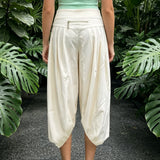 Summer Women Cargo Capri Pants Elastic Waist Cuffs Cropped Trousers with Side Pockets Fashion Casual Loose Fit Pants Streetwear