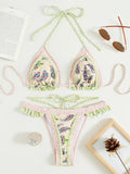 Floral Printed Halter Ruffled Frilled Bikini Women Swimwear Female Swimsuit Two-pieces Bikini set Thong Bathing Suit Swim Lady