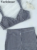 Plaid V Neck Shorts Female Swimsuit High Waist Bikini Women Swimwear Two-Pieces Bikini Set Padded Bather Bathing Suit Swim V8272