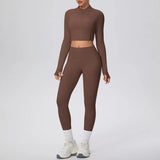 New Women Yoga Set Solid Color Double-Sided Brushed Bare Feel Short Long-Sleeve Jacket Tight Pants Running Fitness 2-Piece Set