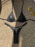 Sexy Metallic Black Snakeskin Micro Bikinis Sets Two Pieces Bathing Suit Women Sexy Thong Bikini Reflective Shiny Swimsuits
