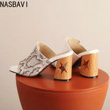 NASBAVI Brand New Ladies Peep Toe Summer Sandals Fashion Mixed Colors Chunky High Heels Women Sandals Party Woman Shoes 35-45