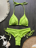 New Solid Color Bikini Set 2026 Women's Swimsuit Hanging Neck Rope Split Swimsuit 2-piece Set Summer Beachwear