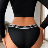 1pcs Low-Rise Ribbed Sexy Women's Panties Solid Letter Embroidery Lady Briefs Breathable Comfortable Female Underpants Lingerie