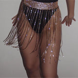 Fringe Bright Rhinestone Chain Skirt Women's High Waist Tassel Waist Chain Belt Stage Performance Carnival Party Night Clubwear