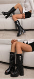 Plus Size Women White Patent Leather Fringe Tassel Mid Calf Boots Peep Toe Platform Block Heel Open Toe Party Club Heels