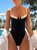 S - XL Splicing High Leg Cut One Piece Swimsuit Women Swimwear Female Underwired V-Bar Bather Bathing Suit Swim Beach Bodysuit