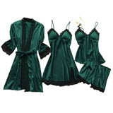 4 Pieces Women's Sexy Lace Pajamas Fashion V-Neck Gown Comfort Pajamas Pajamas Pajamas With Chest Pads Nightdress Casual Loungew