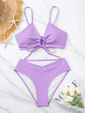 New Women's Swimsuit High Waist Two Piece Bikini Set Hollow Out V-neck Bandage Cross Backless Beach Swimwear Summer Bathing Suit