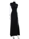 Ahagaga Fashion Women's Maxi Dresses Half High Collar Solid Sexy Single Breasted High Split Short Sleeves Sheath Streetwear Fit