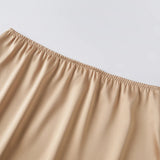 Women Summer Solid Color Satin Skirt Low Elastic Waist Lace Patchwork Hem Casual Loose Going Out Mini Skirts