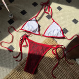 Embroidery Halter High Leg Cut Bikini Female Swimsuit Women Swimwear Two-Pieces Bikini Set Padded Bather Bathing Suit Swim V6849