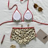 Leopard Number Print Swimwear Sexy Triangle String Halter Bikinis Sets Low Waist Bottoms Shorts Swimsuit Women 2026 Bikini Mujer