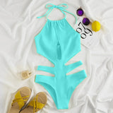2025 New Sexy Halter Women Swimwear One Piece Swimsuit Female Hollow Out Monokini Bather Bathing Suit Summer Beach Wear Bodysuit